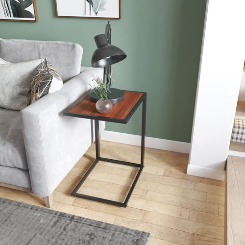 Wooden Modern Coffee Table with Metal Base and Walnut Top