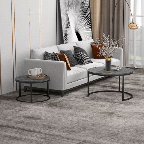 Stacking Coffee Table Set Steel Frame Wood Effect Top - 2 Pcs