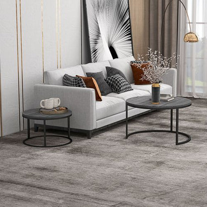 Stacking Coffee Table Set Steel Frame Wood Effect Top - 2 Pcs
