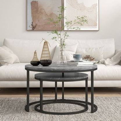 Stacking Coffee Table Set Steel Frame Marble - Effect Top - 2 Pcs
