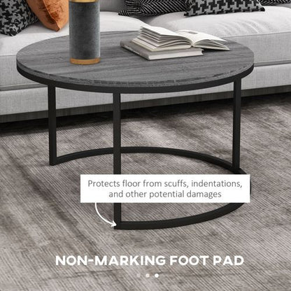 Stacking Coffee Table Set Steel Frame Wood Effect Top - 2 Pcs
