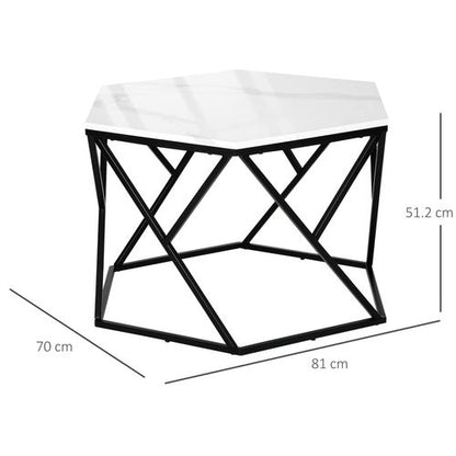 Coffee Table Cocktail Table  High Gloss Marble Top Steel Frame White