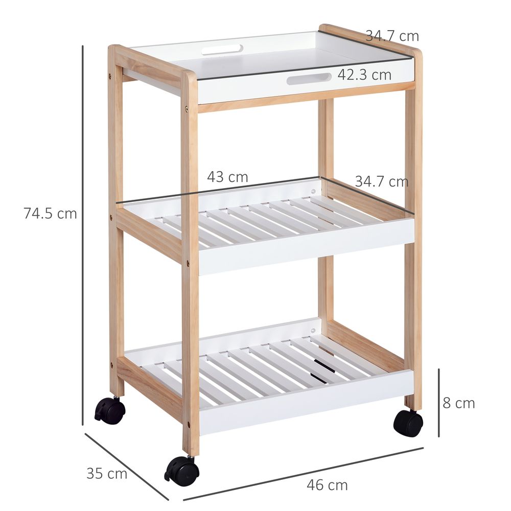 Kitchen Trolley 3 Tier Bamboo/MDF 74.5H cm