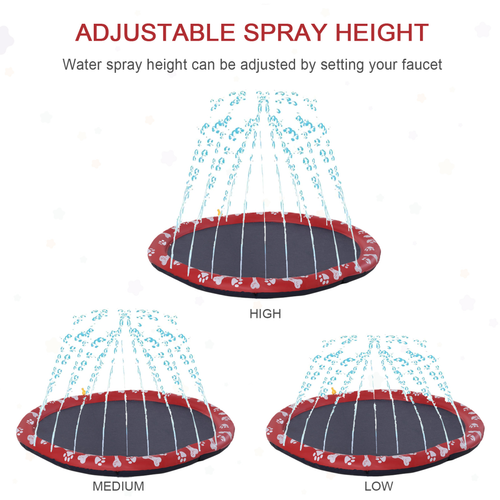 Splash Pad Sprinkler for Pets Dog Bath Pool Non-Slip Outdoor Red - 170cm