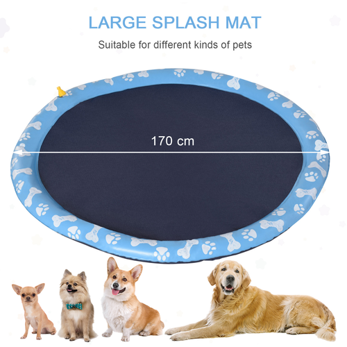 Splash Pad Sprinkler for Pets Dog Bath Pool Non-Slip Outdoor Blue - 170cm