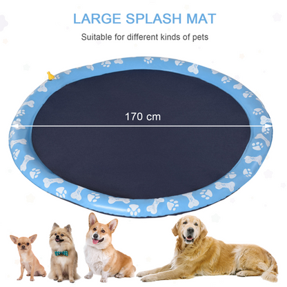 Splash Pad Sprinkler for Pets Dog Bath Pool Non-Slip Outdoor Blue - 170cm