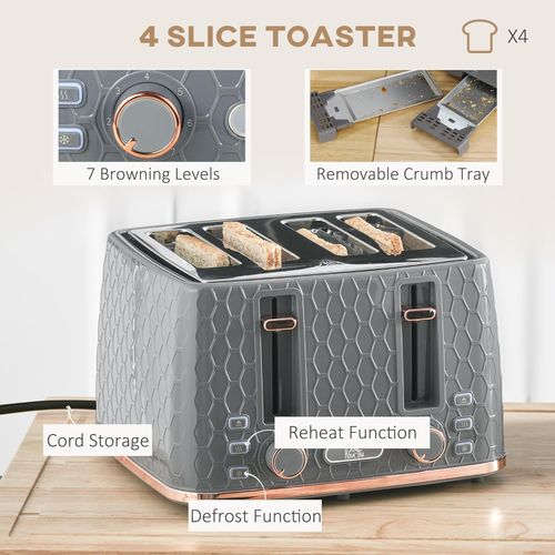 1.7L Kettle and Toaster Set with Defrost, Reheat and Crumb Tray in Grey