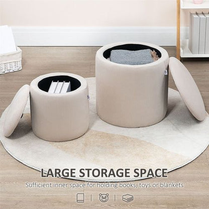 Cream / White Fabric Storage Ottomans with Removable Lids - Set of 2