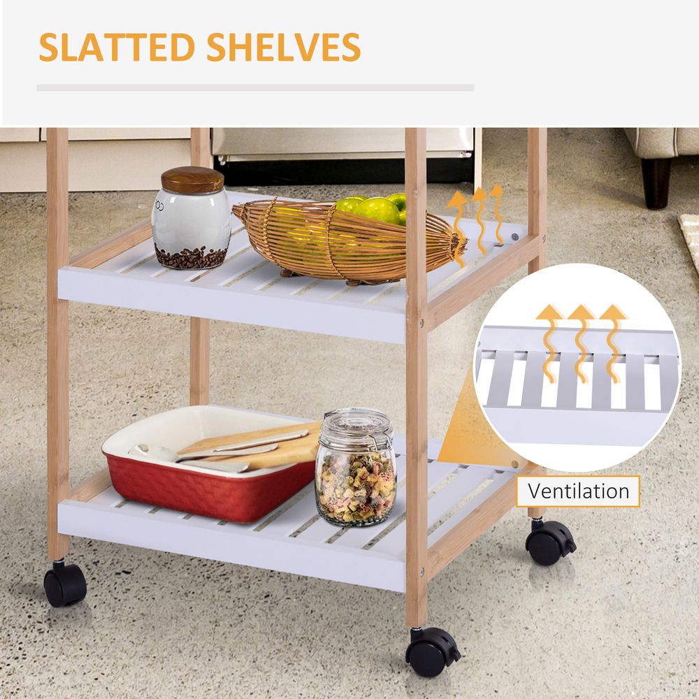 Kitchen Trolley 3 Tier Bamboo/MDF 74.5H cm