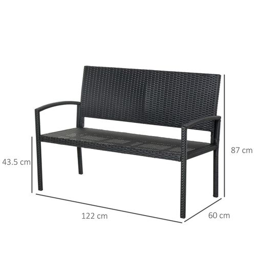 Patio Rattan 2 Seater Garden Bench Love Seater in Black