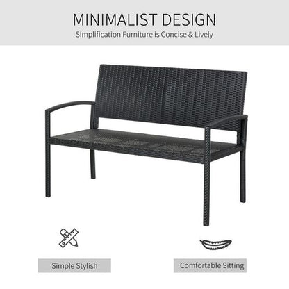 Patio Rattan 2 Seater Garden Bench Love Seater in Black