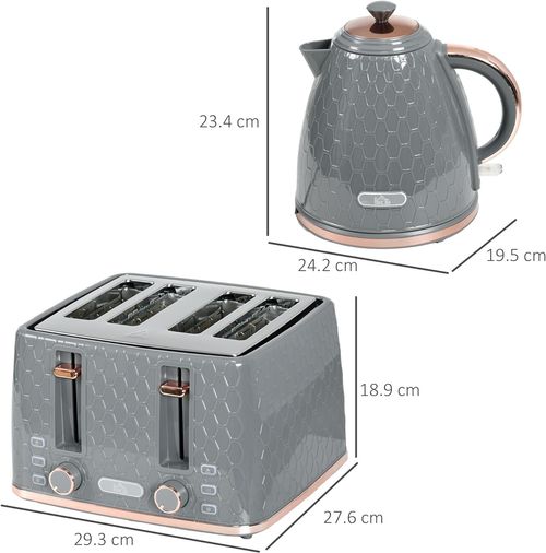 1.7L Kettle and Toaster Set with Defrost, Reheat and Crumb Tray in Grey