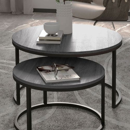 Stacking Coffee Table Set Steel Frame Wood Effect Top - 2 Pcs