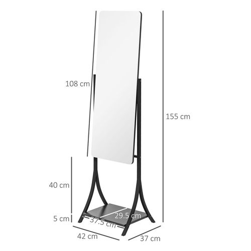 Freestanding Full Length Mirror Adjustable Full Body Mirror with Shelf