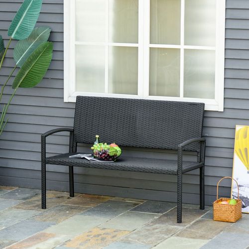 Patio Rattan 2 Seater Garden Bench Love Seater in Black