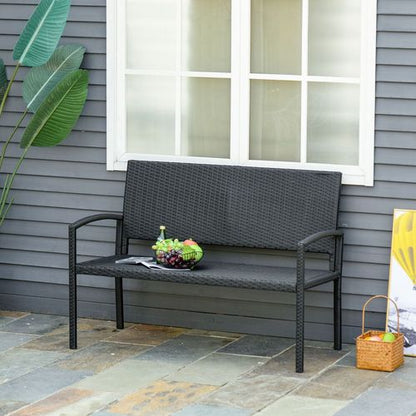 Patio Rattan 2 Seater Garden Bench Love Seater in Black