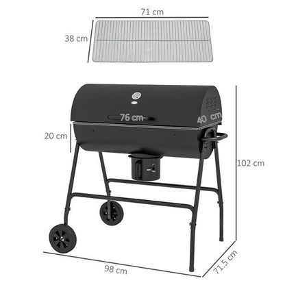 Barrel Charcoal Barbecue BBQ Grill Trolley with Ash Catcher Thermometer