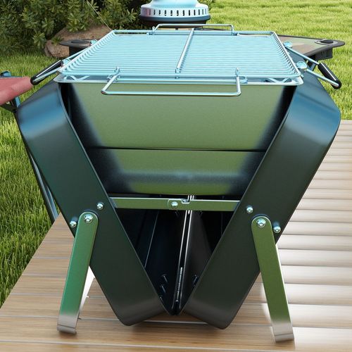 Portable BBQ Grill with Suitcase Design in Black