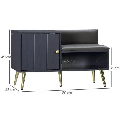 Shoe Bench with Storage Cabinet & Seating Cushion in Grey