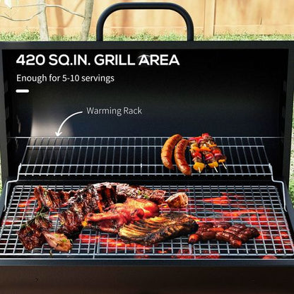 Barrel Charcoal Barbecue BBQ Grill Trolley with Ash Catcher Thermometer