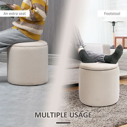 Cream / White Fabric Storage Ottomans with Removable Lids - Set of 2