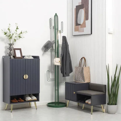 Shoe Bench with Storage Cabinet & Seating Cushion in Grey