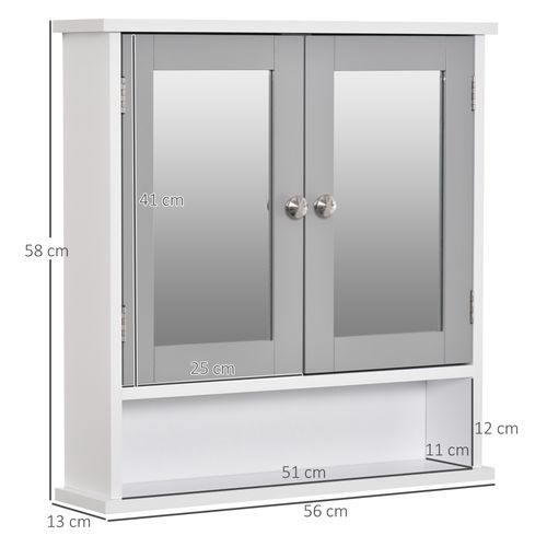 Mirror Cabinet Wall Mounted with Double Mirrored Doors in Grey