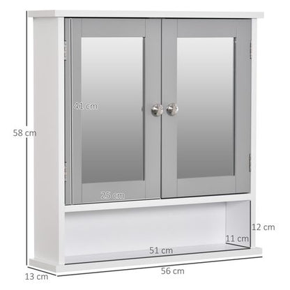 Mirror Cabinet Wall Mounted with Double Mirrored Doors in Grey