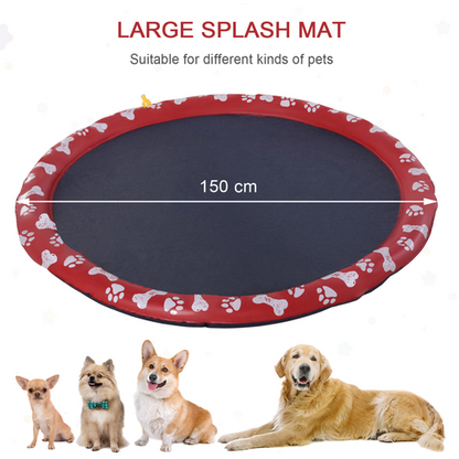 Splash Pad Sprinkler for Pets Dog Bath Pool Non-Slip Outdoor Red - 170cm