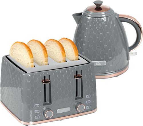 1.7L Kettle and Toaster Set with Defrost, Reheat and Crumb Tray in Grey