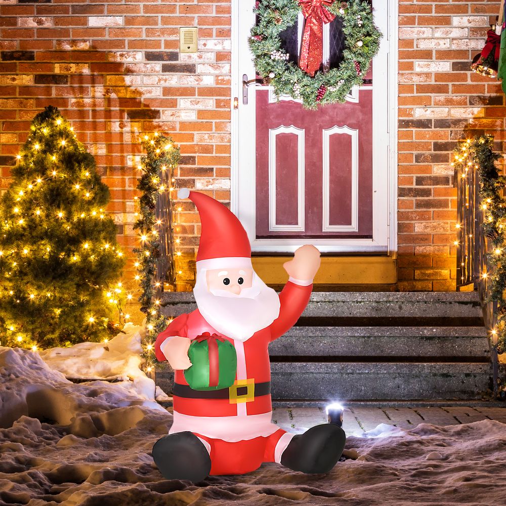 4ft Inflatable Christmas Santa Claus Gift with LED Xmas  Holiday Outdoor Christmas Decoration