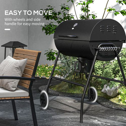 Barrel Charcoal Barbecue BBQ Grill Trolley with Ash Catcher Thermometer