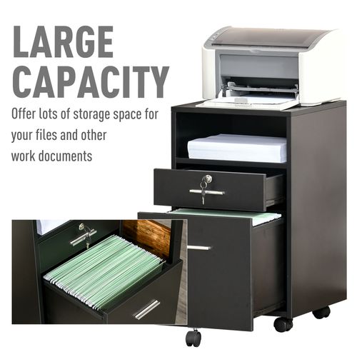 Mobile File Cabinet Lockable Documents Storage with 5 Wheels in Black