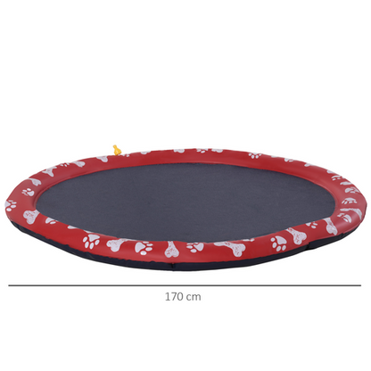 Splash Pad Sprinkler for Pets Dog Bath Pool Non-Slip Outdoor Red - 170cm