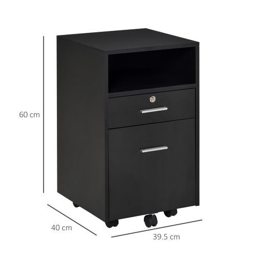 Mobile File Cabinet Lockable Documents Storage with 5 Wheels in Black
