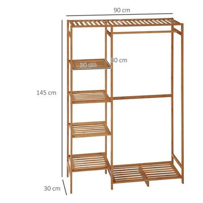Bamboo Clothes Rail Garment Rack with 6 Tier Storage Shelf Hanging Rod