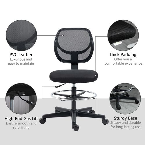 Draughtsman Office Chair with Adjustable Footrest in Black