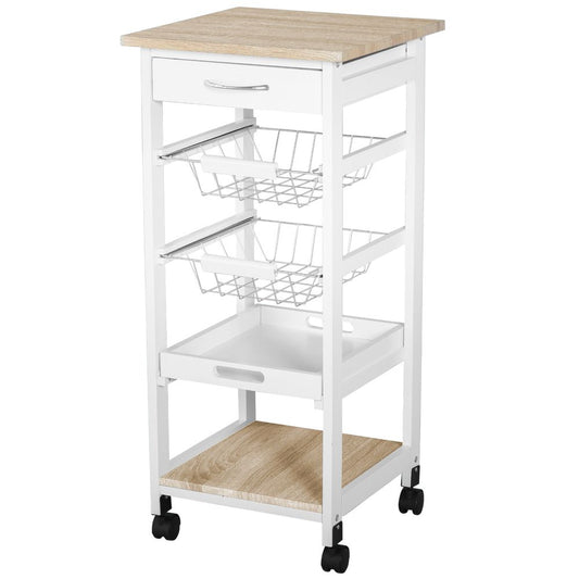 MDF Wood 5Tier Kitchen Storage Trolley White