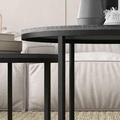Stacking Coffee Table Set Steel Frame Wood Effect Top - 2 Pcs