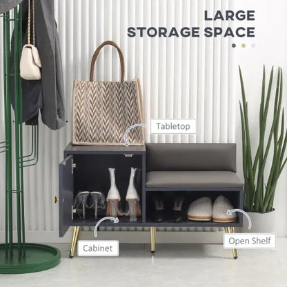 Shoe Bench with Storage Cabinet & Seating Cushion in Grey