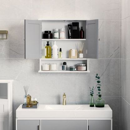 Mirror Cabinet Wall Mounted with Double Mirrored Doors in Grey