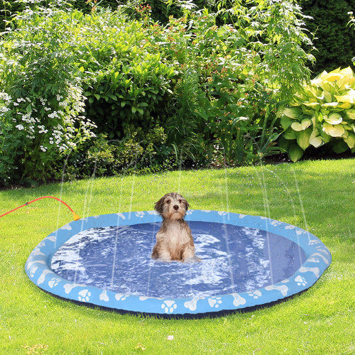 Splash Pad Sprinkler for Pets Dog Bath Pool Non-Slip Outdoor Blue - 170cm