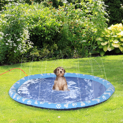 Splash Pad Sprinkler for Pets Dog Bath Pool Non-Slip Outdoor Blue - 170cm