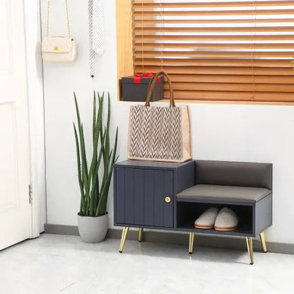 Shoe Bench with Storage Cabinet & Seating Cushion in Grey