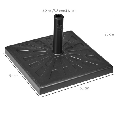 Square Resin Garden Parasol Base for Poles of 32mm, 38mm, 48mm - 19kg