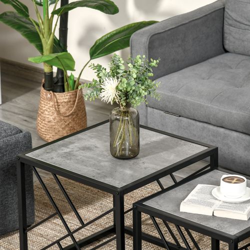 Nesting Coffee Tables Square End Tables with Metal Frame in Grey - Set of 3