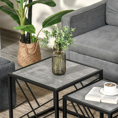 Nesting Coffee Tables Square End Tables with Metal Frame in Grey - Set of 3