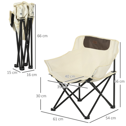 Folding Camping Chair with Carrying Bag and Storage Pocket in White