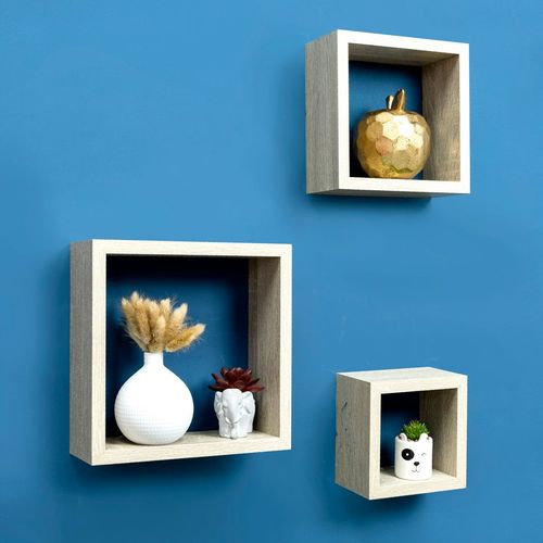 Cube Oak Floating Wall Shelf - Set of 3
