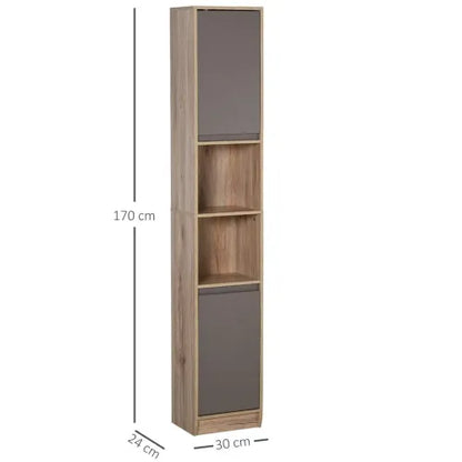 Freestanding Storage Cabinet Slimline Unit with 2 Cupboards 2 Compartments